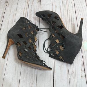 Joie 4” Lace Up Stiletto Heels Gray Suede